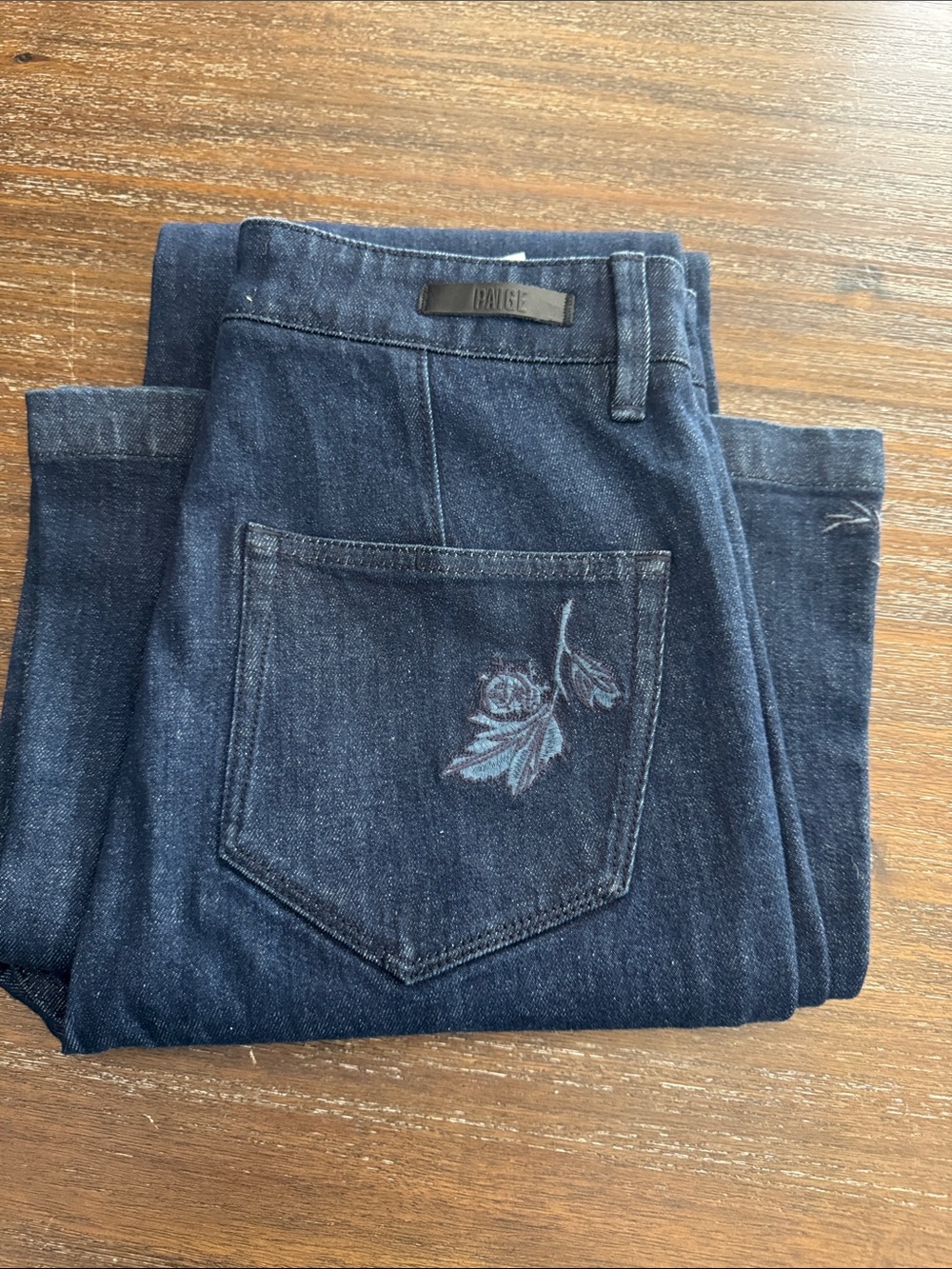 PAIGE Dark Blue boho-inspired embroidered flare Jeans Size 27